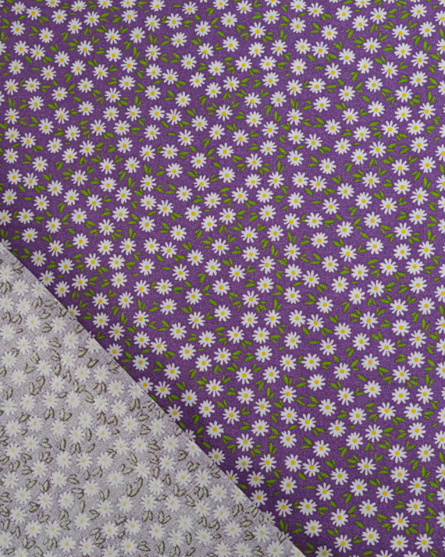 Popeline de Coton Marguerites Violet - 110 cm - Mercerine