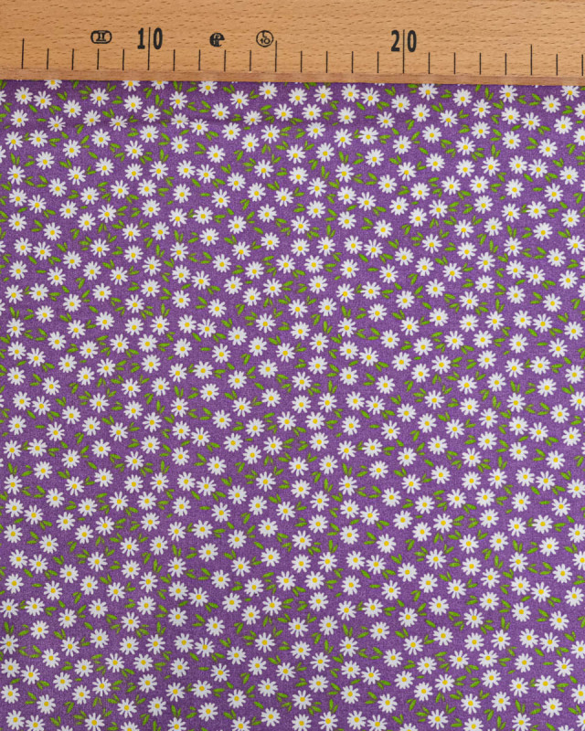 Popeline de Coton Marguerites Violet - 110 cm - Mercerine