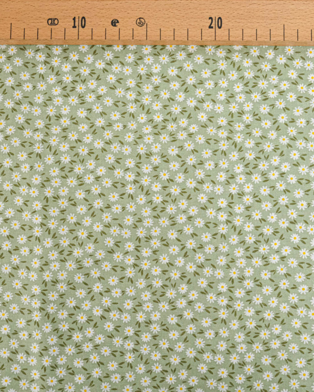 Popeline de Coton Marguerites Sauge - 110 cm - Mercerine
