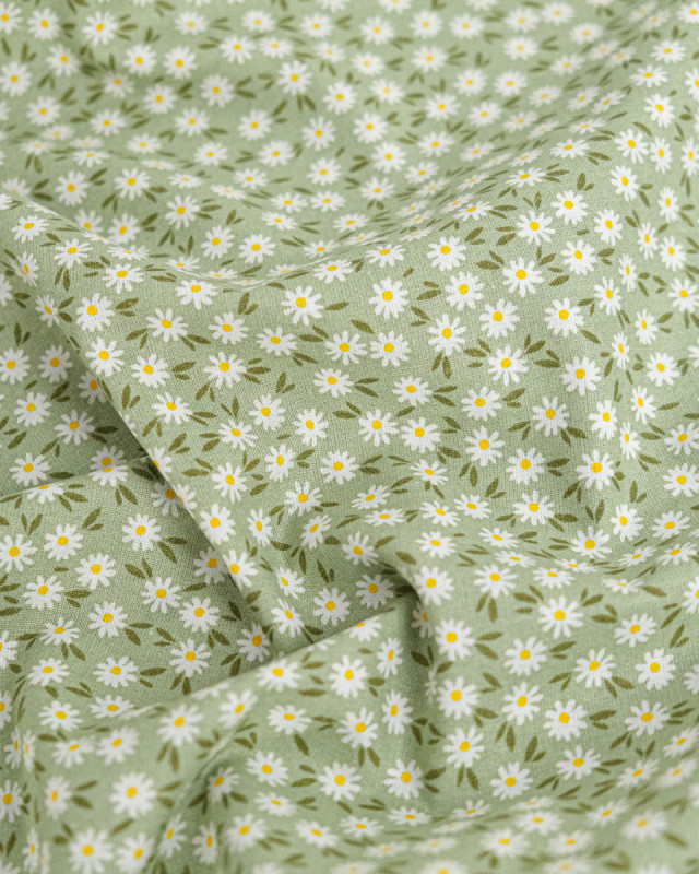 Popeline de Coton Marguerites Sauge - 110 cm - Mercerine
