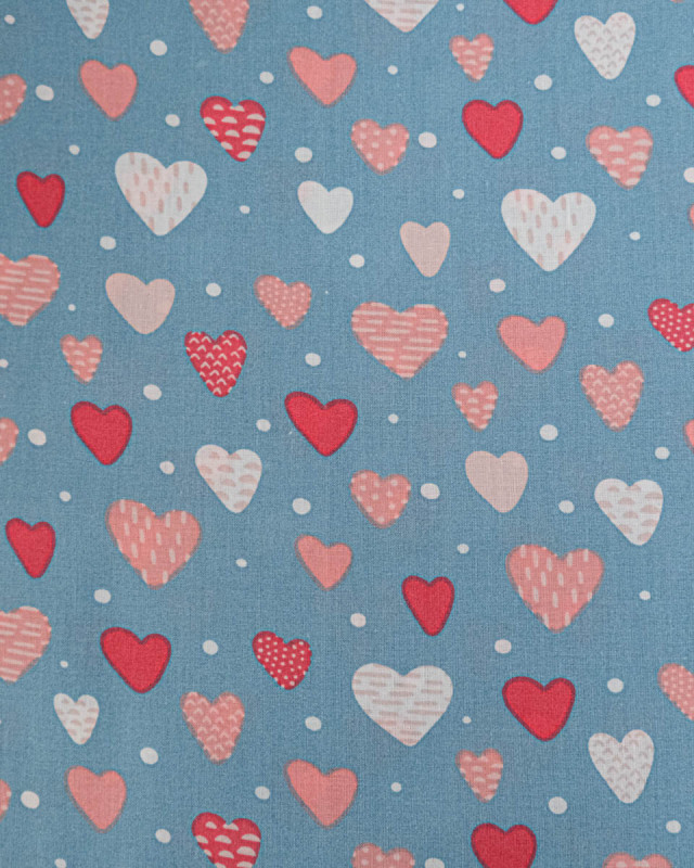 Popeline de Coton Coeur Bleu Rose - 110 cm - Mercerine
