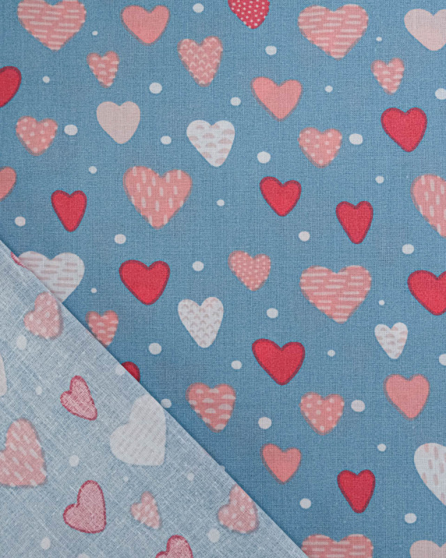 Popeline de Coton Coeur Bleu Rose - 110 cm - Mercerine