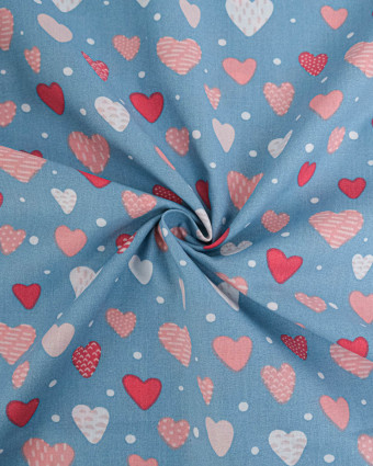 Popeline de Coton Coeur Bleu Rose - 110 cm - Mercerine