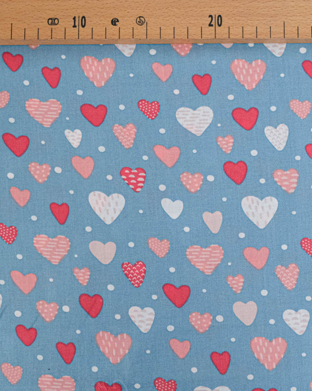 Popeline de Coton Coeur Bleu Rose - 110 cm - Mercerine
