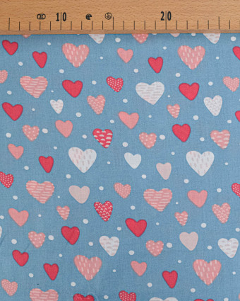 Popeline de Coton Coeur Bleu Rose - 110 cm - Mercerine