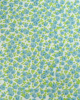 Popeline de Coton Petites Roses Bleu - 110 cm - Mercerine
