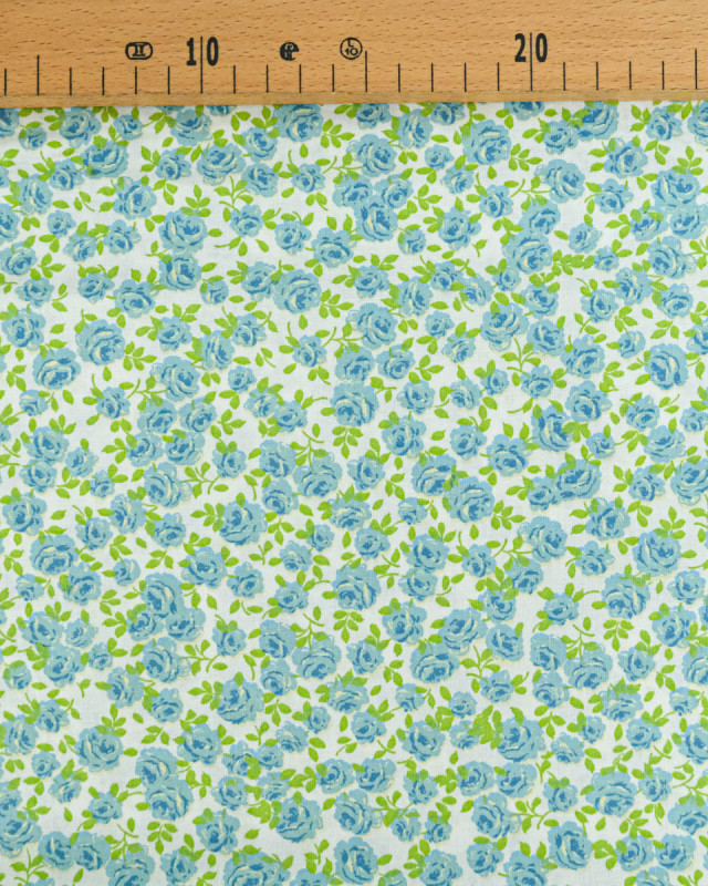 Popeline de Coton Petites Roses Bleu - 110 cm - Mercerine