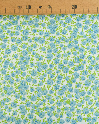 Popeline de Coton Petites Roses Bleu - 110 cm - Mercerine