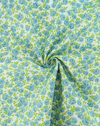 Popeline de Coton Petites Roses Bleu - 110 cm - Mercerine