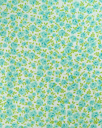 Popeline de Coton Petites Roses Bleu Ciel - 110 cm - Mercerine