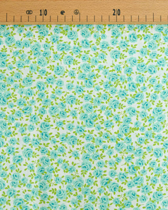 Popeline de Coton Petites Roses Bleu Ciel - 110 cm - Mercerine