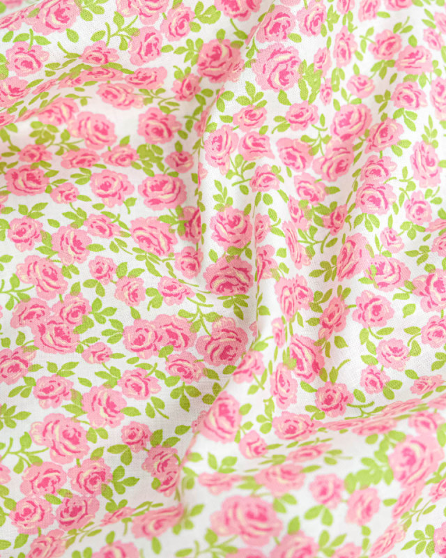 Popeline de Coton Petites Roses Rose - 110 cm - Mercerine