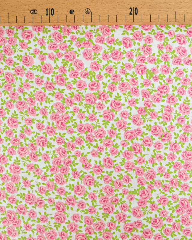 Popeline de Coton Petites Roses Rose - 110 cm - Mercerine