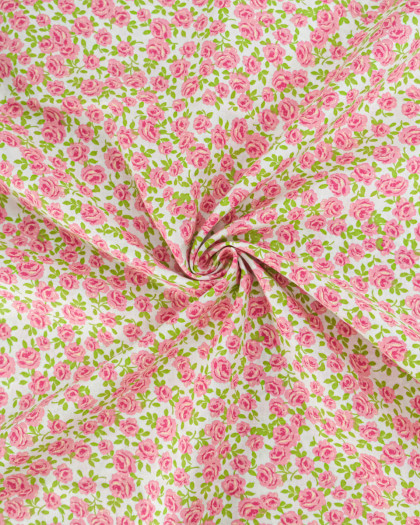 Popeline de Coton Petites Roses Rose - 110 cm - Mercerine