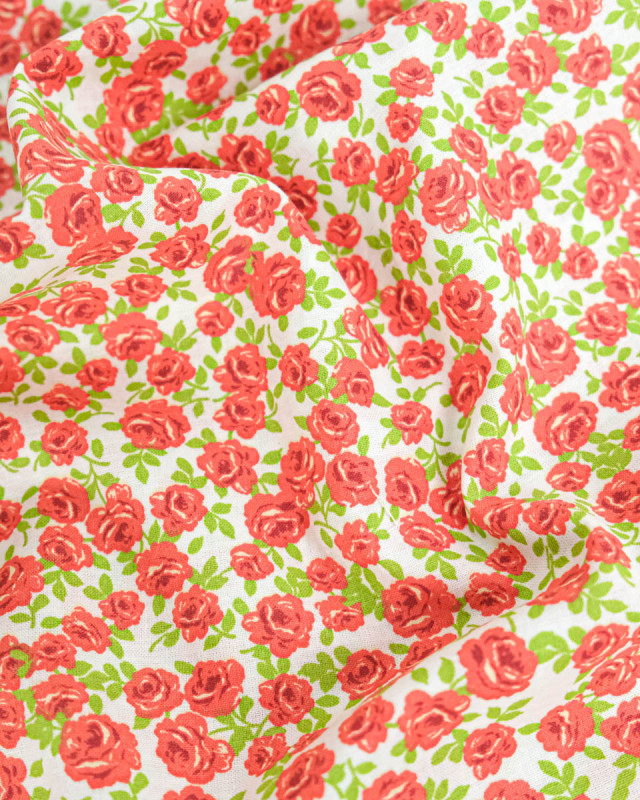Popeline de Coton Petites Roses Rouge - 110 cm - Mercerine