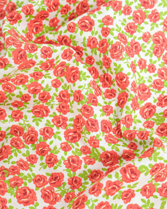Popeline de Coton Petites Roses Rouge - 110 cm - Mercerine