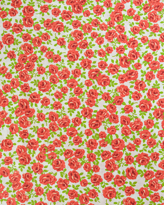 Popeline de Coton Petites Roses Rouge - 110 cm - Mercerine