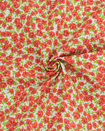 Popeline de Coton Petites Roses Rouge - 110 cm - Mercerine