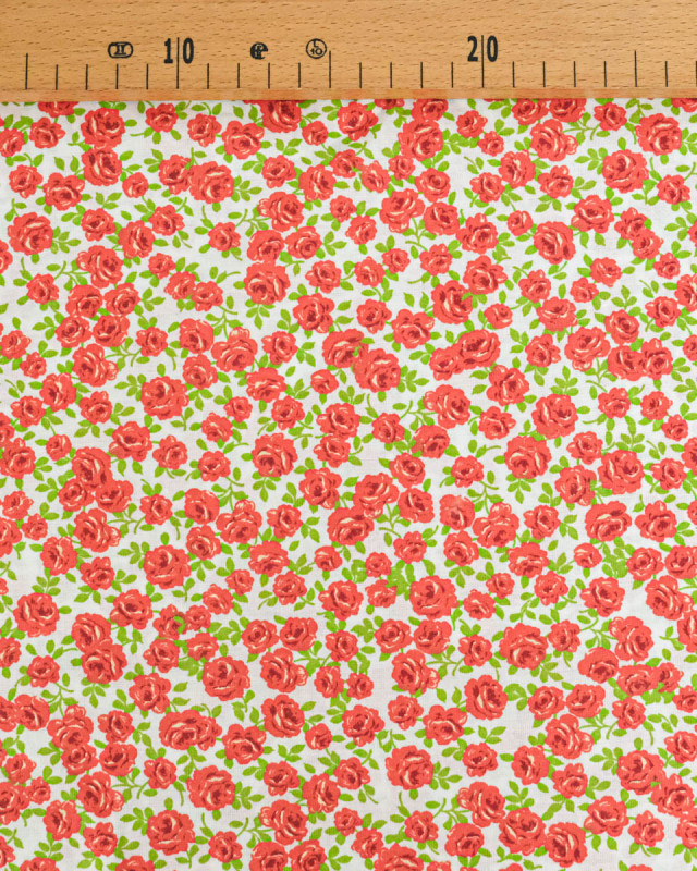 Popeline de Coton Petites Roses Rouge - 110 cm - Mercerine