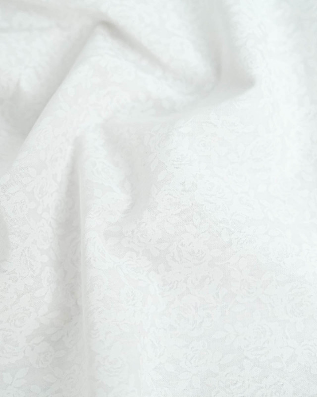 Popeline de Coton Petites Roses Blanc - 110 cm - Mercerine