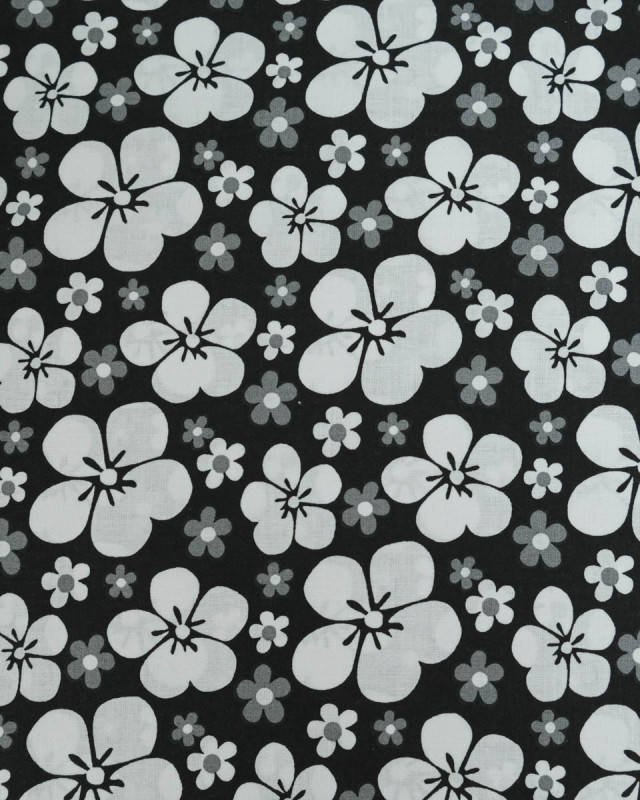 Popeline de Coton Grande Fleur Noir - 110 cm - Mercerine