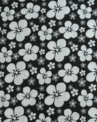 Popeline de Coton Grande Fleur Noir - 110 cm - Mercerine