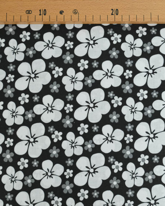 Popeline de Coton Grande Fleur Noir - 110 cm - Mercerine