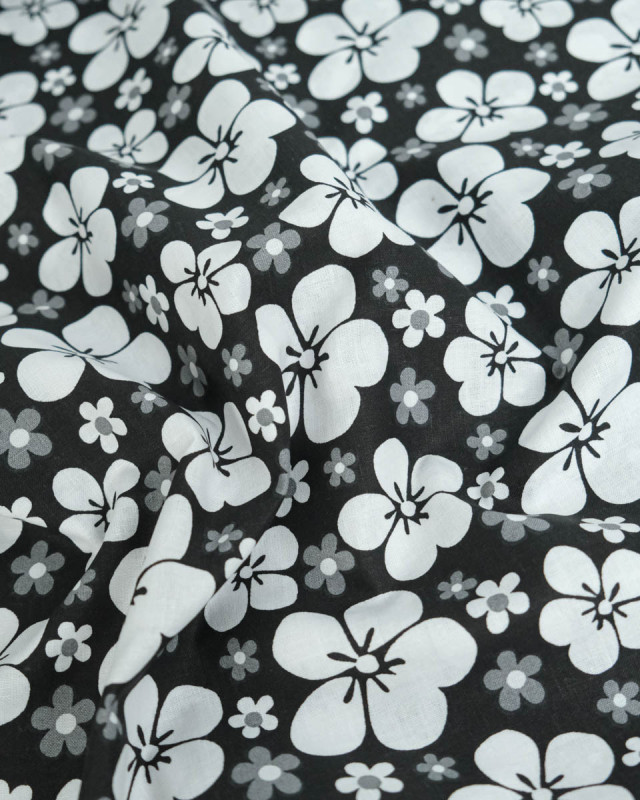 Popeline de Coton Grande Fleur Noir - 110 cm - Mercerine