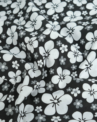 Popeline de Coton Grande Fleur Noir - 110 cm - Mercerine