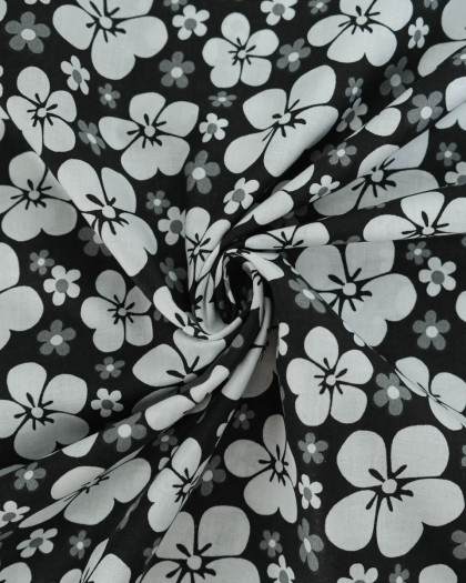 Popeline de Coton Grande Fleur Noir - 110 cm - Mercerine