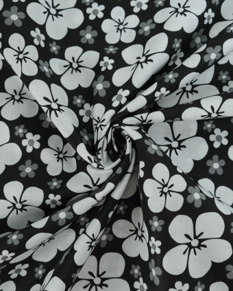 Popeline de Coton Grande Fleur Noir - 110 cm - Mercerine