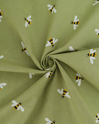 Popeline de Coton Abeilles Sauge - 110 cm - Mercerine