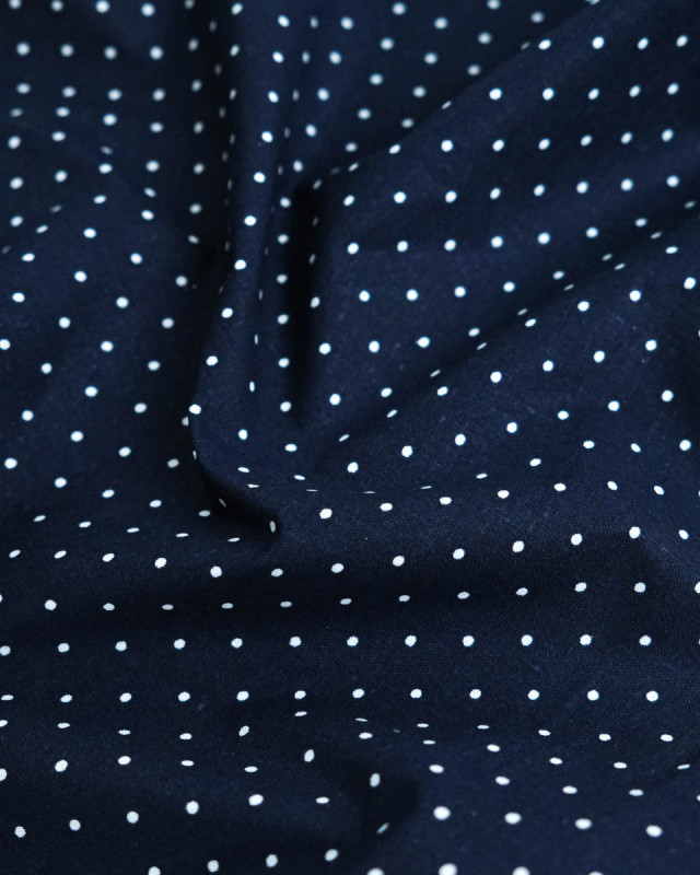 Popeline de Coton Pois Bleu Marine - 110 cm - Mercerine