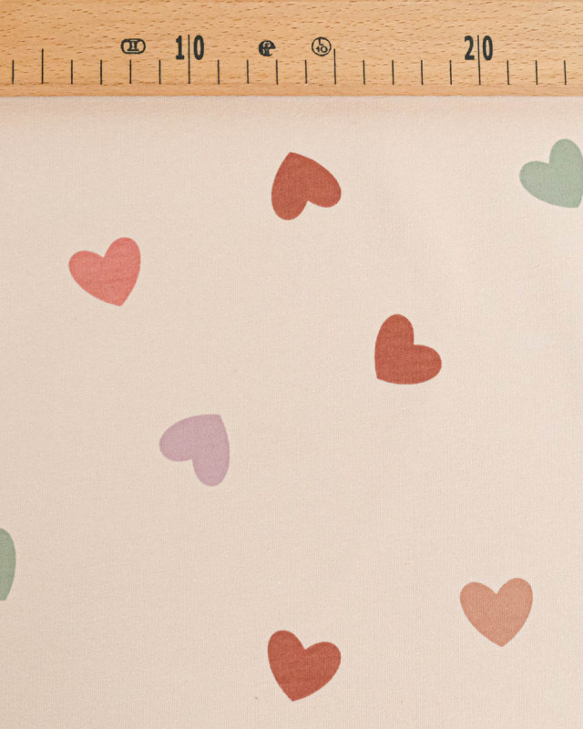 Jersey French Terry Rose Nude Cœur Multicolore - Mercerine