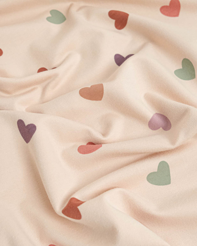 Jersey French Terry Rose Nude Cœur Multicolore - Mercerine