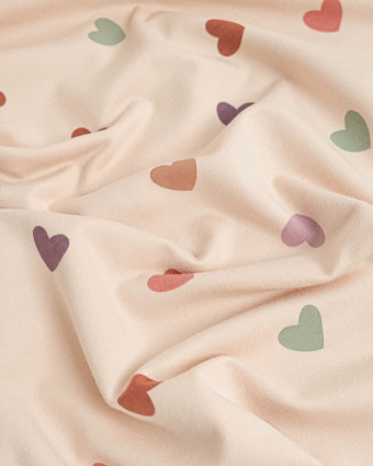 Jersey French Terry Rose Nude Cœur Multicolore - Mercerine