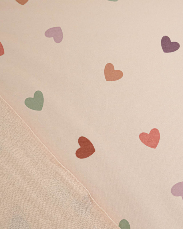 Jersey French Terry Rose Nude Cœur Multicolore - Mercerine