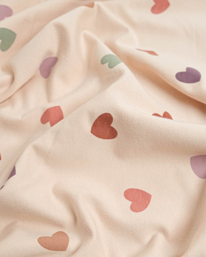 Jersey French Terry Rose Nude Cœur Multicolore - Mercerine