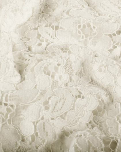 Tissu Dentelle Coton Mélangé Motif Fleuri Ivoire - Mercerine