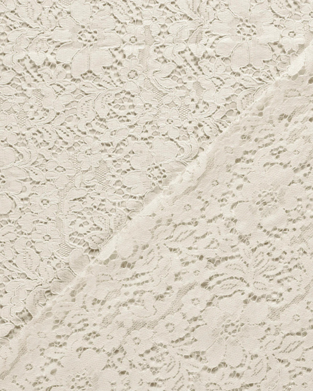 Tissu Dentelle Coton Mélangé Motif Fleuri Ivoire - Mercerine
