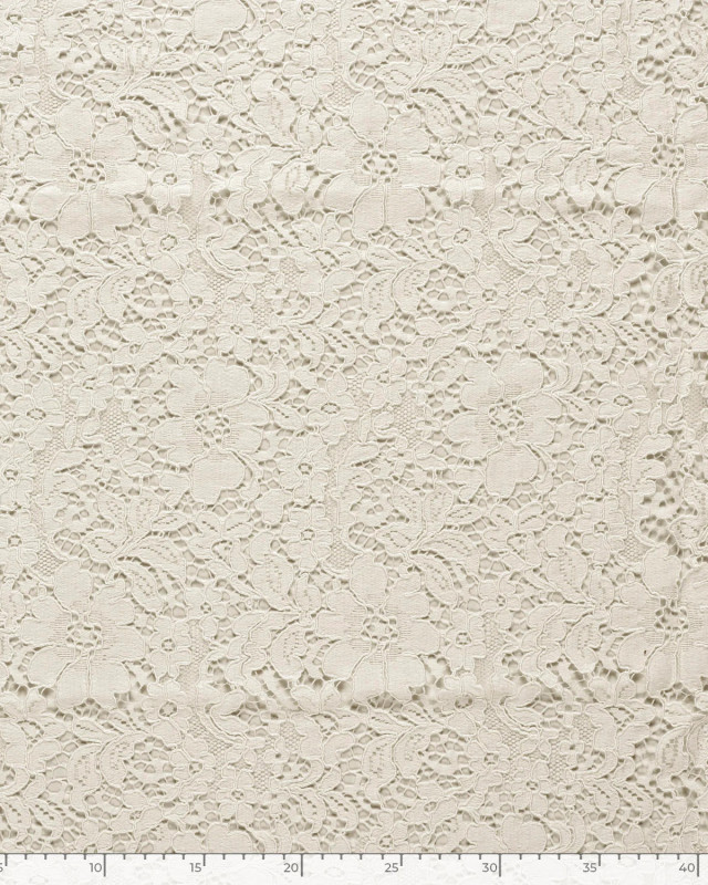 Tissu Dentelle Coton Mélangé Motif Fleuri Ivoire - Mercerine