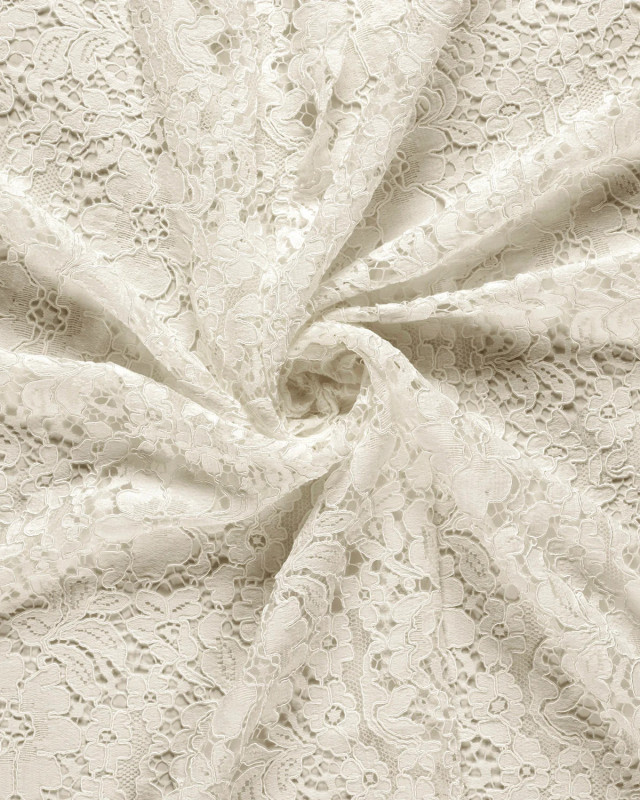 Tissu Dentelle Coton Mélangé Motif Fleuri Ivoire - Mercerine