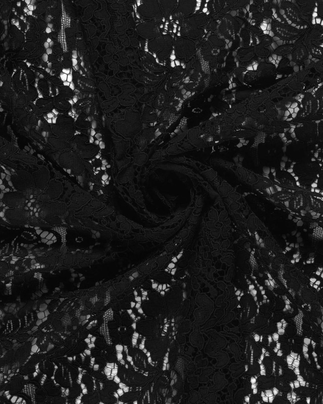 Tissu Dentelle Coton Mélangé Motif Fleuri Noir - Mercerine
