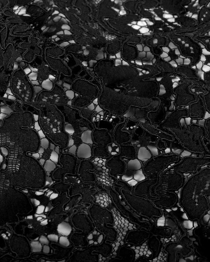 Tissu Dentelle Coton Mélangé Motif Fleuri Noir - Mercerine