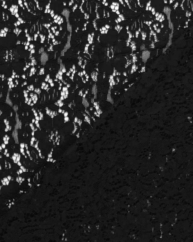 Tissu Dentelle Coton Mélangé Motif Fleuri Noir - Mercerine
