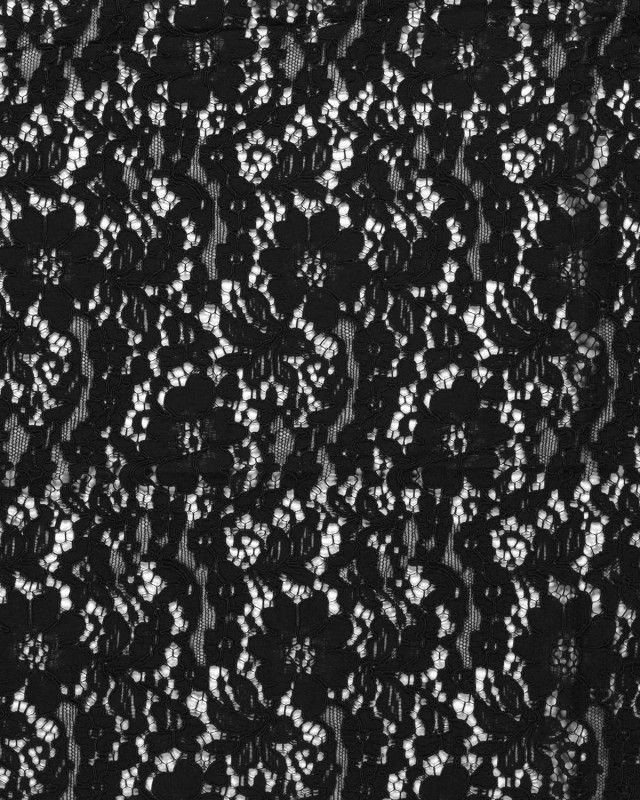 Tissu Dentelle Coton Mélangé Motif Fleuri Noir - Mercerine