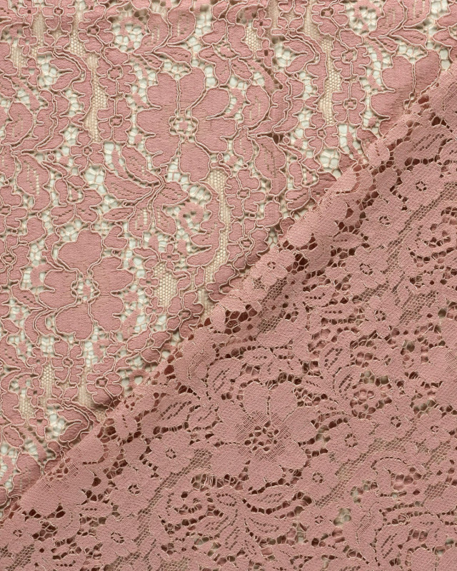 Tissu Dentelle Coton Mélangé Motif Fleuri Rose Tendre - Mercerine