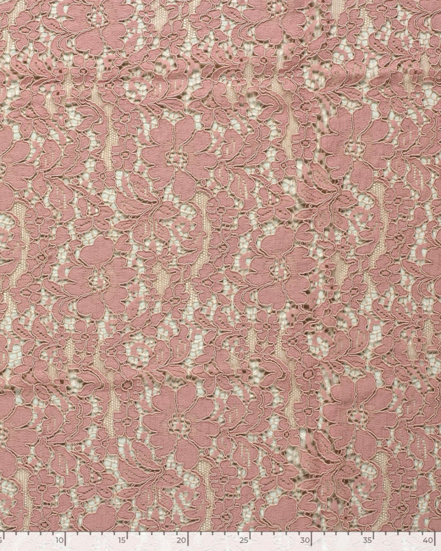 Tissu Dentelle Coton Mélangé Motif Fleuri Rose Tendre - Mercerine