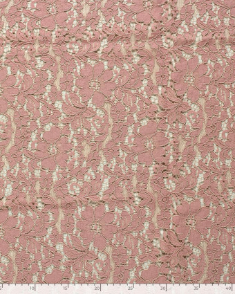 Tissu Dentelle Coton Mélangé Motif Fleuri Rose Tendre - Mercerine