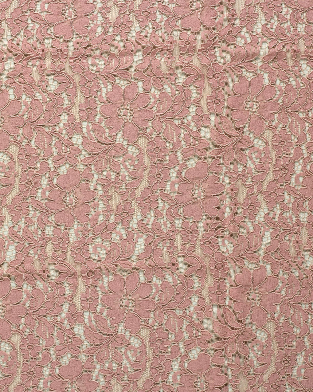 Tissu Dentelle Coton Mélangé Motif Fleuri Rose Tendre - Mercerine